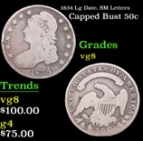1834 Lg Date, SM Letters Capped Bust Half Dollar 50c Grades vg, very good