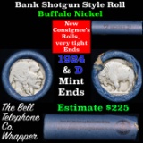Buffalo Nickel Shotgun Roll in Old Bank Style 'Bell Telephone'  Wrapper 1924 & D Mint Ends