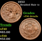 1852 Braided Hair Large Cent 1c Grades VF Details
