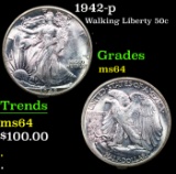 1942-p Walking Liberty Half Dollar 50c Grades Choice Unc