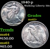 1940-p Walking Liberty Half Dollar 50c Grades Select+ Unc