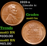 1919-s Lincoln Cent 1c Grades Select Unc BN