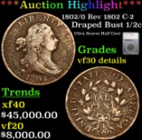 ***Auction Highlight*** 1802/0 Rev 1802 Draped Bust Half Cent C-2 1/2c Graded vf30 details By SEGS (