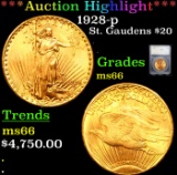 ***Auction Highlight*** 1928-p Gold St. Gaudens Double Eagle $20 Graded ms66 By SEGS (fc)