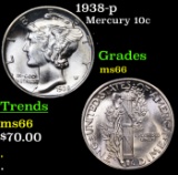 1938-p Mercury Dime 10c Grades GEM+ Unc