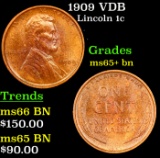 1909 VDB Lincoln Cent 1c Grades GEM+ Unc BN