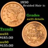 1850 Braided Hair Large Cent 1c Grades AU Details