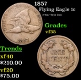 1857 Flying Eagle Cent 1c Grades vf++