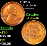 1912-s Lincoln Cent 1c Grades vf details