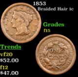 1853 Braided Hair Large Cent 1c Grades f+