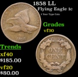 1858 LL Flying Eagle Cent 1c Grades vf++