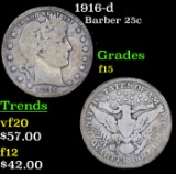 1916-d Barber Quarter 25c Grades f+