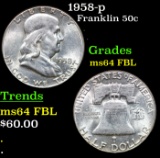 1958-p Franklin Half Dollar 50c Grades Choice Unc FBL