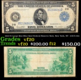 1914 $5 Large Size Blue Seal Federal Reserve Note, New York, NY  2-B Fr-851 Grades vf, very fine