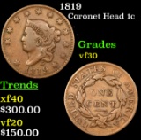 1819 Coronet Head Large Cent 1c Grades vf++