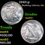 1943-p Walking Liberty Half Dollar 50c Grades Select+ Unc