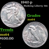 1942-p Walking Liberty Half Dollar 50c Grades Choice Unc