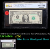 PCGS 1974 $1 Green Seal Federal Reserve Note (Philadelphia, PA) Graded vf30 By PCGS