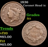 1836 Coronet Head Large Cent 1c Grades f+