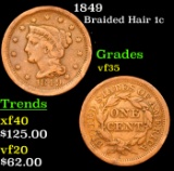 1849 Braided Hair Large Cent 1c Grades vf++