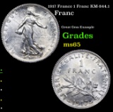 1917 France 1 Franc KM-844.1 Grades GEM Unc