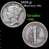 1919-p Mercury Dime 10c Grades vf++