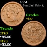 1851 Braided Hair Large Cent 1c Grades vf++