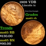 1909 VDB Lincoln Cent 1c Grades GEM Unc RB