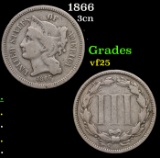 1866 Three Cent Copper Nickel 3cn Grades vf+