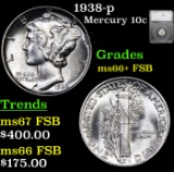 1938-p Mercury Dime 10c Graded ms66+ FSB By SEGS