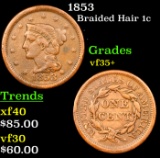 1853 Braided Hair Large Cent 1c Grades vf+++