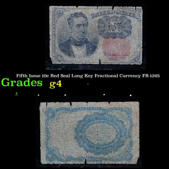 Fifth Issue 10c Red Seal Long Key Fractional Currency FR-1265 Grades g, good