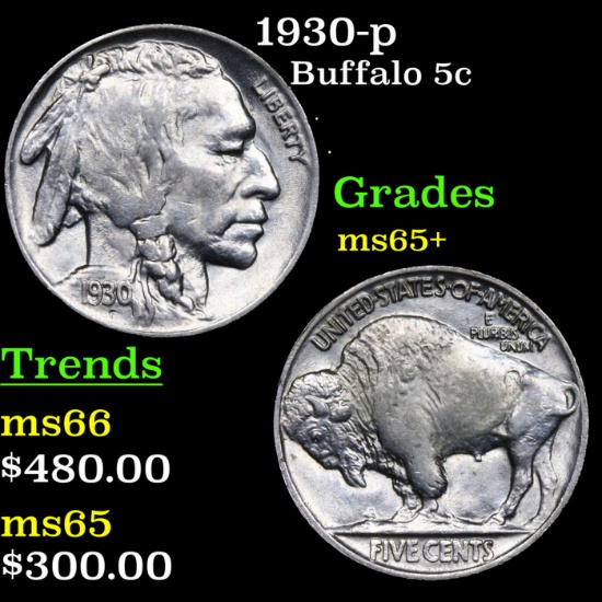 1930-p Buffalo Nickel 5c Grades GEM+ Unc