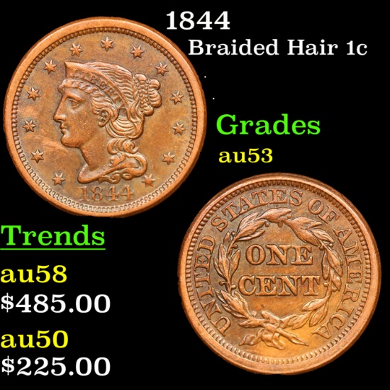 1844 Braided Hair Large Cent 1c Grades Select AU