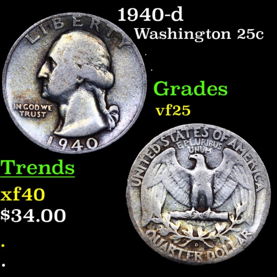 1940-d Washington Quarter 25c Grades vf+