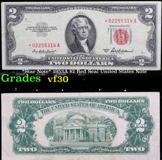 *Star Note* 1953A $2 Red Seal United States Note Grades vf++
