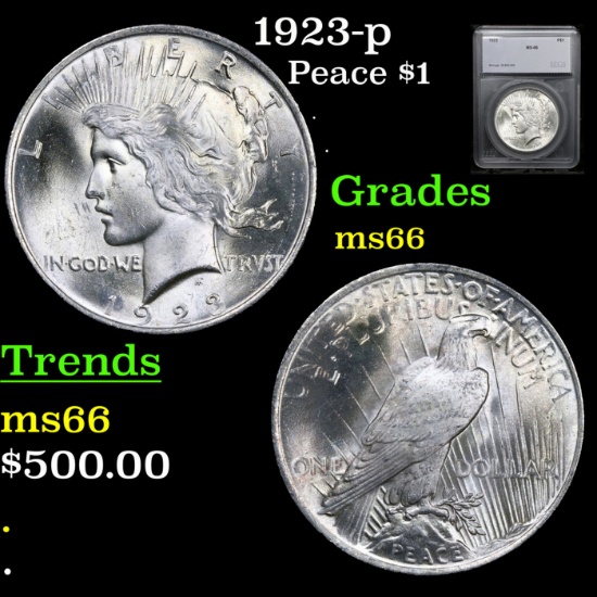 1923-p Peace Dollar $1 Graded ms66 By SEGS