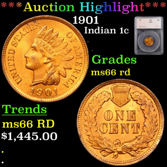 ***Auction Highlight*** 1901 Indian Cent 1c Graded ms66 rd By SEGS (fc)