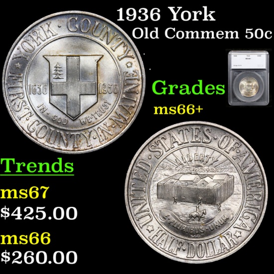 1936 York Old Commem Half Dollar 50c Graded ms66+ By SEGS