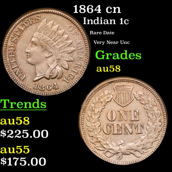 1864 cn Indian Cent 1c Grades Choice AU/BU Slider