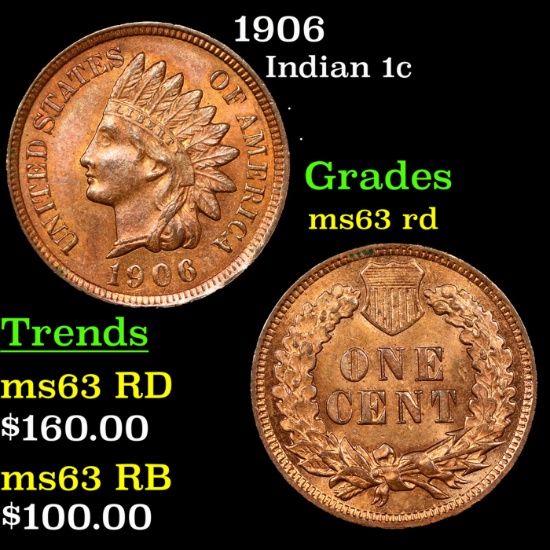 1906 Indian Cent 1c Grades Select Unc RD
