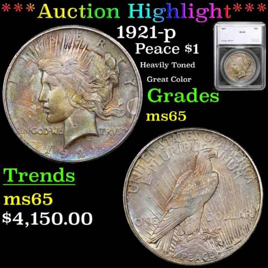 ***Auction Highlight*** 1921-p Peace Dollar 1 Graded ms65 By SEGS (fc)