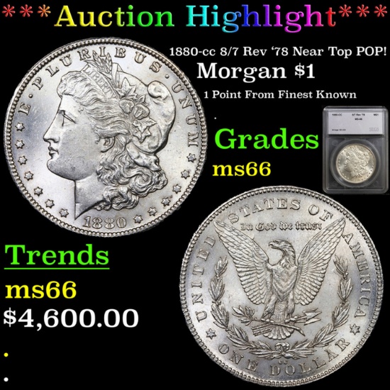 1880-cc 8/7 Rev '78 Morgan Dollar Near Top POP! 1 Graded ms66 By SEGS