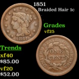 1851 Braided Hair Large Cent 1c Grades vf+