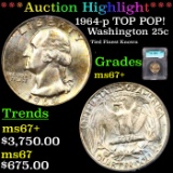 ***Auction Highlight*** 1964-p Washington Quarter TOP POP! 25c Graded ms67+ By ICG (fc)