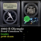 Proof 1992-S Olympic Modern Commem Dollar $1 Graded GEM+ Proof Deep Cameo By USCG