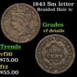 1843 Sm letter Braided Hair Large Cent 1c Grades vf details