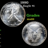 1990 Silver Eagle Dollar $1 Grades ms69