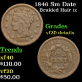 1846 Sm Date Braided Hair Large Cent 1c Grades VF Details