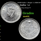 1943B India 1/4 Rupee 1/4r KM-547 Grades Choice Unc